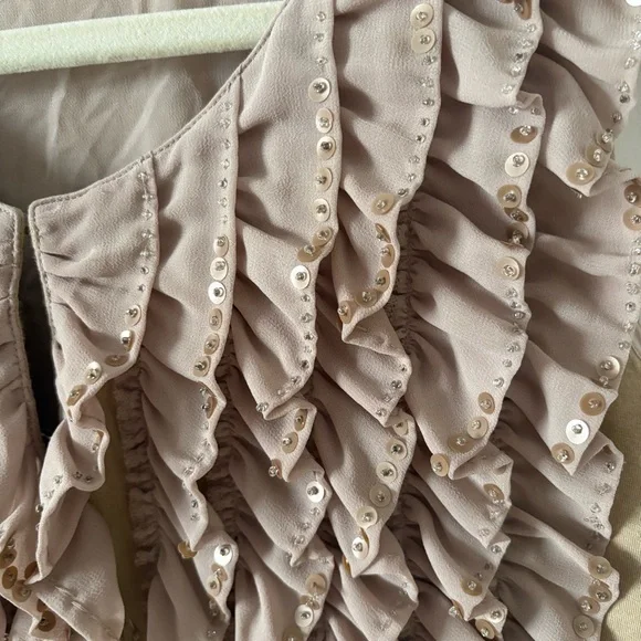 Moon collection fairy ruffle boho blouse sequin taupe sleeveless crop medium - Picture 3 of 5
